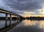 Новый мост река Волга закат Астрахань вид